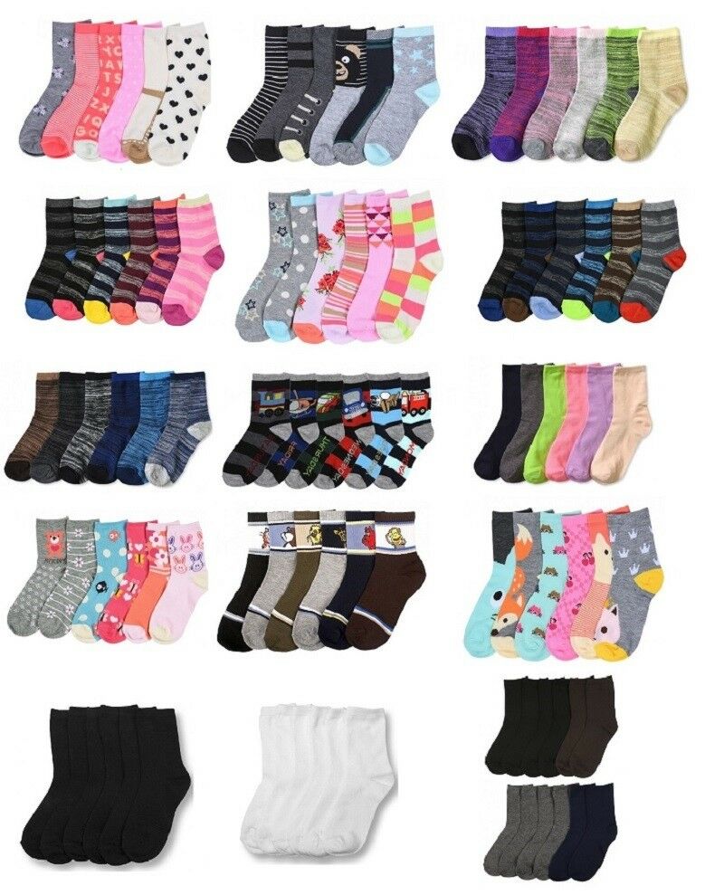 12 Pairs Girls Boys Kids Crew Socks Toddler Baby Casual Ankle Wholesale Lot Nwt